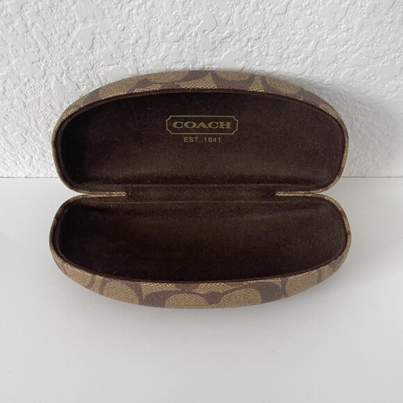 Coach Sunglasses Hard Case Clamshell Tan Brown Gold Eyeglasses Monogram - Picture 3 of 12